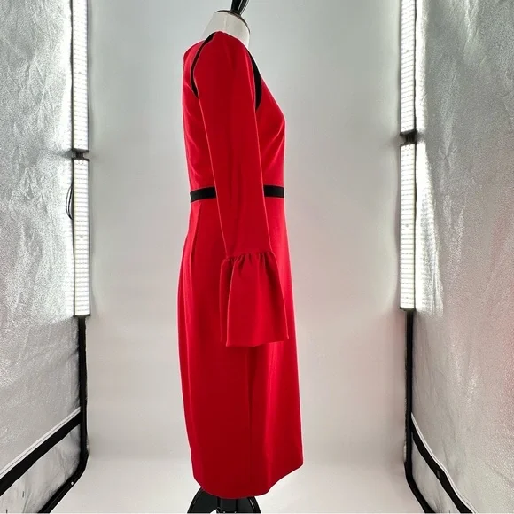 Calvin Klein midi pencil dress size 4 red bell sleeve corpcore bell sleeve